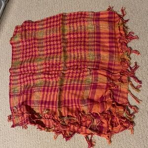 Vibrant Plaid Scarf with Fringe